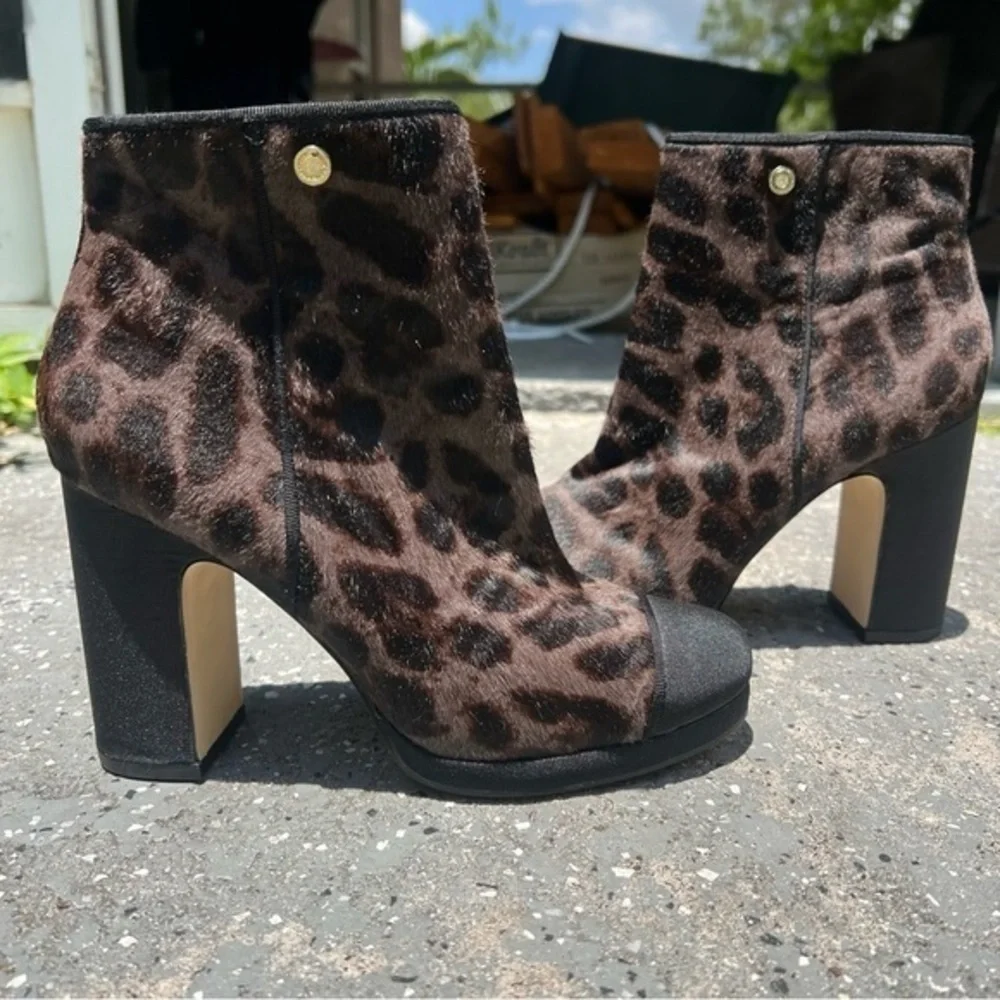 KARL LAGERFELD‎ Lainey Leopard Haircalf Heel Boots Womens 7.5